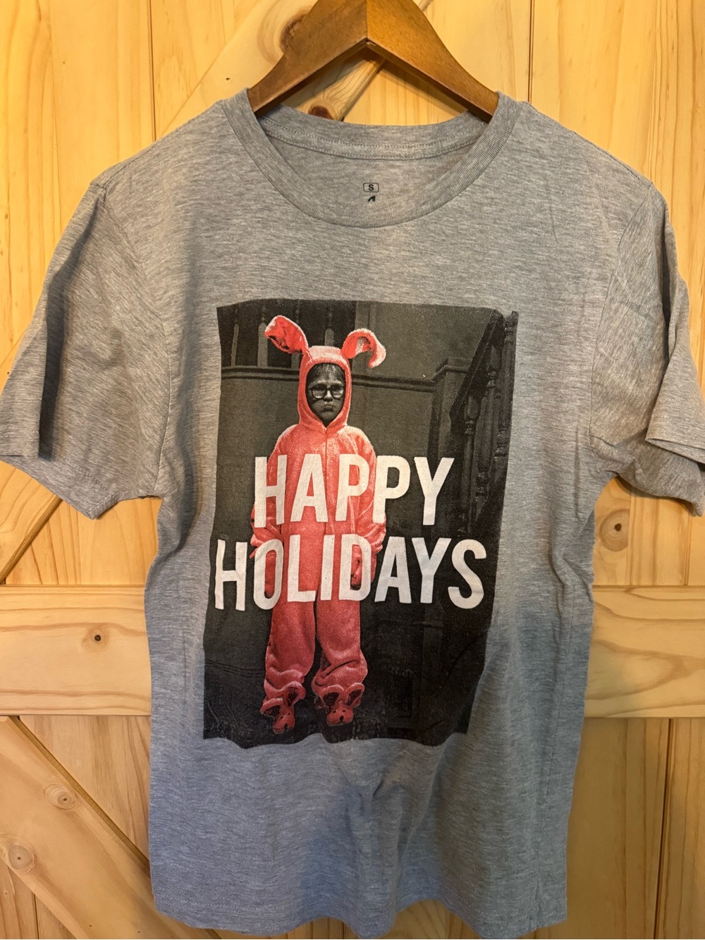 Ripple Junction A CHRISTMAS STORY Gray Tee with Pink Bunny Graphic